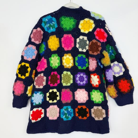 Granny Square Crochet Open Front Cardigan Sweater Women's Large Handmade - Picture 5 of 9